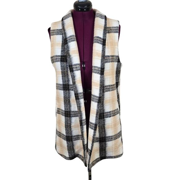 Women's Joie Tan & Black Plaid Wool Blend Sweater Vest | Size Medium - Picture 1 of 10